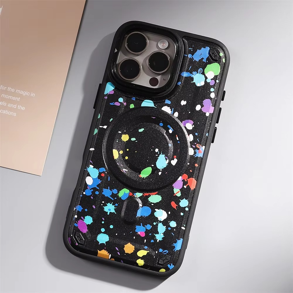 Premium MagSafe Magnetic iPhone Case — Camouflage Graffiti Armor Cover with Invisible Lens Holder, Kickstand, Anti-Fingerprint Matte Protection