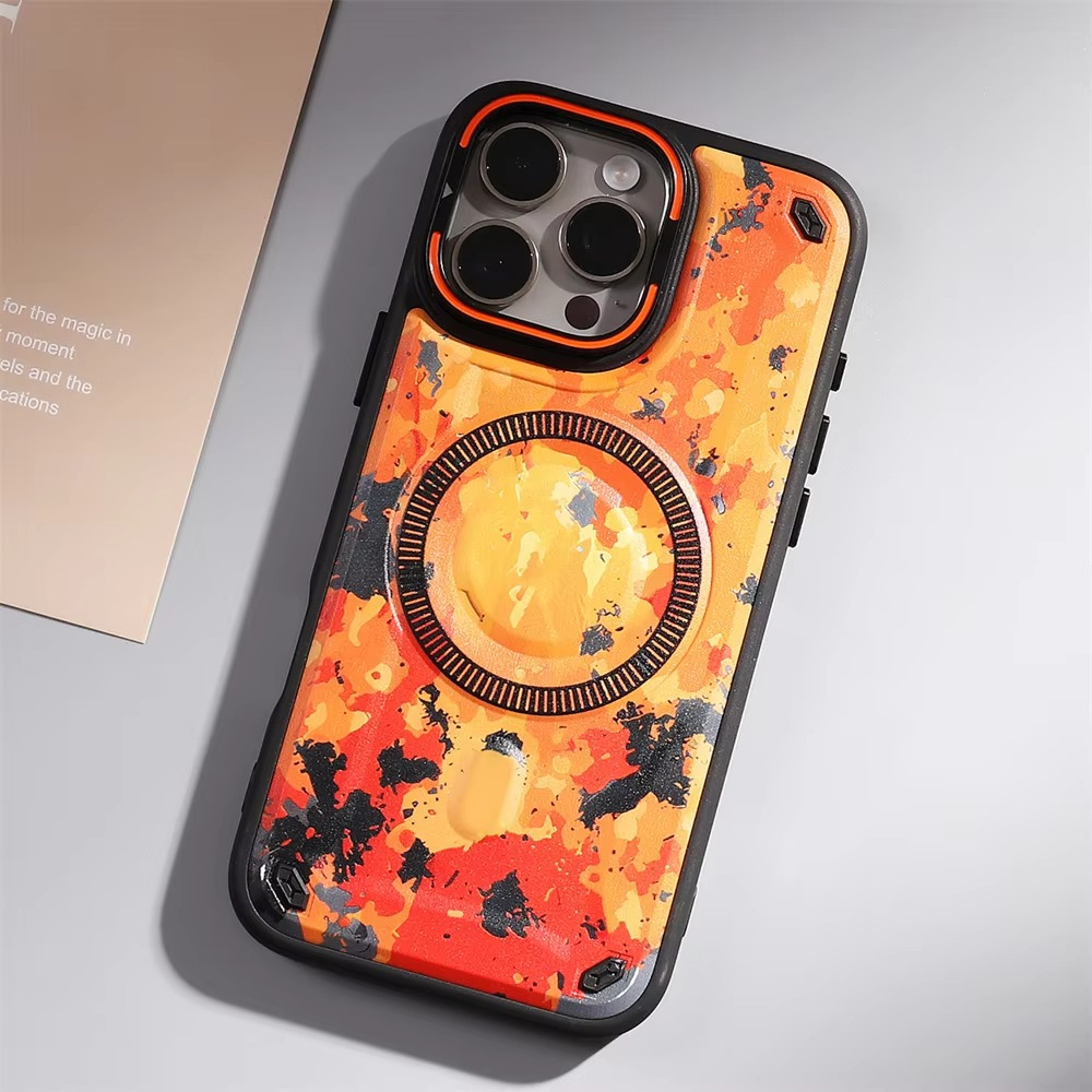 Premium MagSafe Magnetic iPhone Case — Camouflage Graffiti Armor Cover with Invisible Lens Holder, Kickstand, Anti-Fingerprint Matte Protection