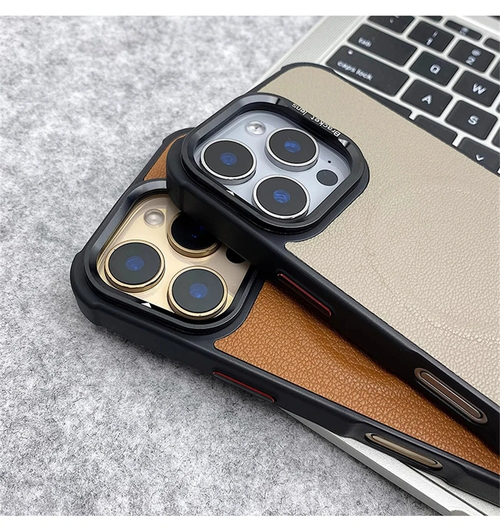 Premium MagSafe Magnetic iPhone Case — Metal Lens Kickstand, Leather Texture Grip, Shockproof Anti-Fingerprint Matte Protective Cover