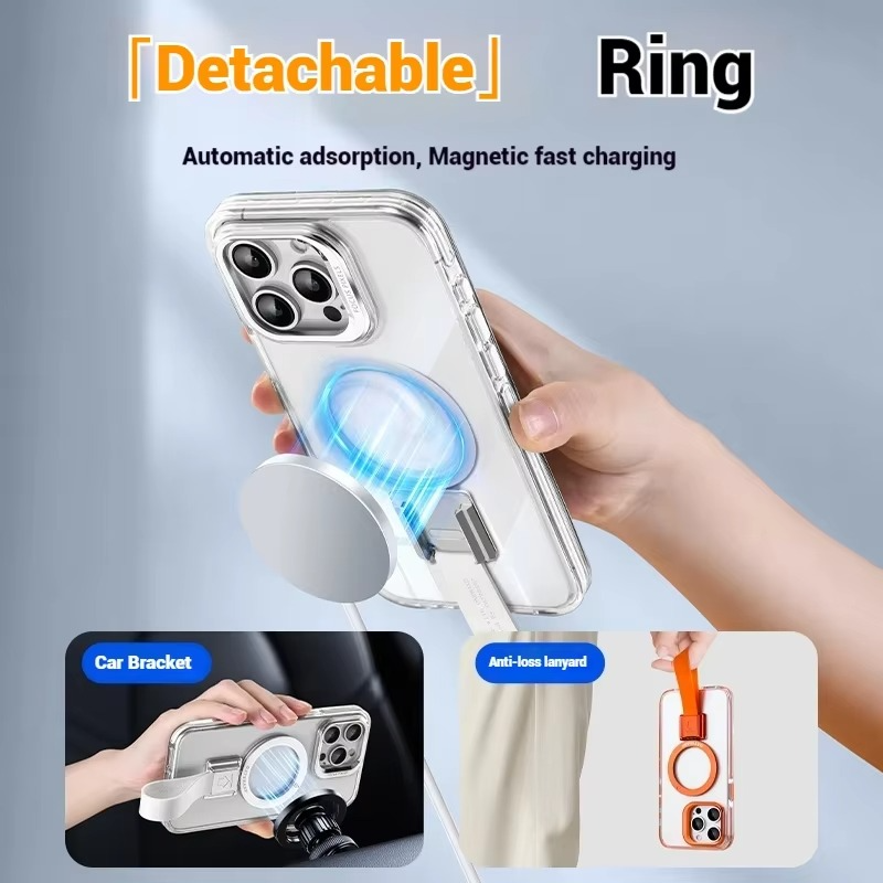 Premium Magnetic iPhone Case — MagSafe Compatible Clear Protection with Detachable Silicone Lanyard & Ring Grip, Non-Slip Full Coverage Design