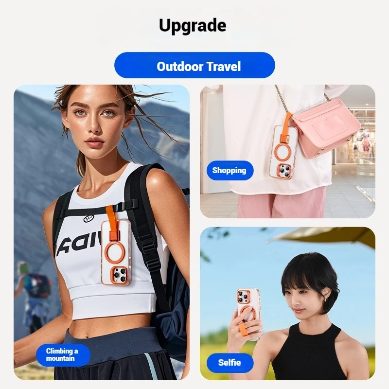 Premium Magnetic iPhone Case — MagSafe Compatible Clear Protection with Detachable Silicone Lanyard & Ring Grip, Non-Slip Full Coverage Design