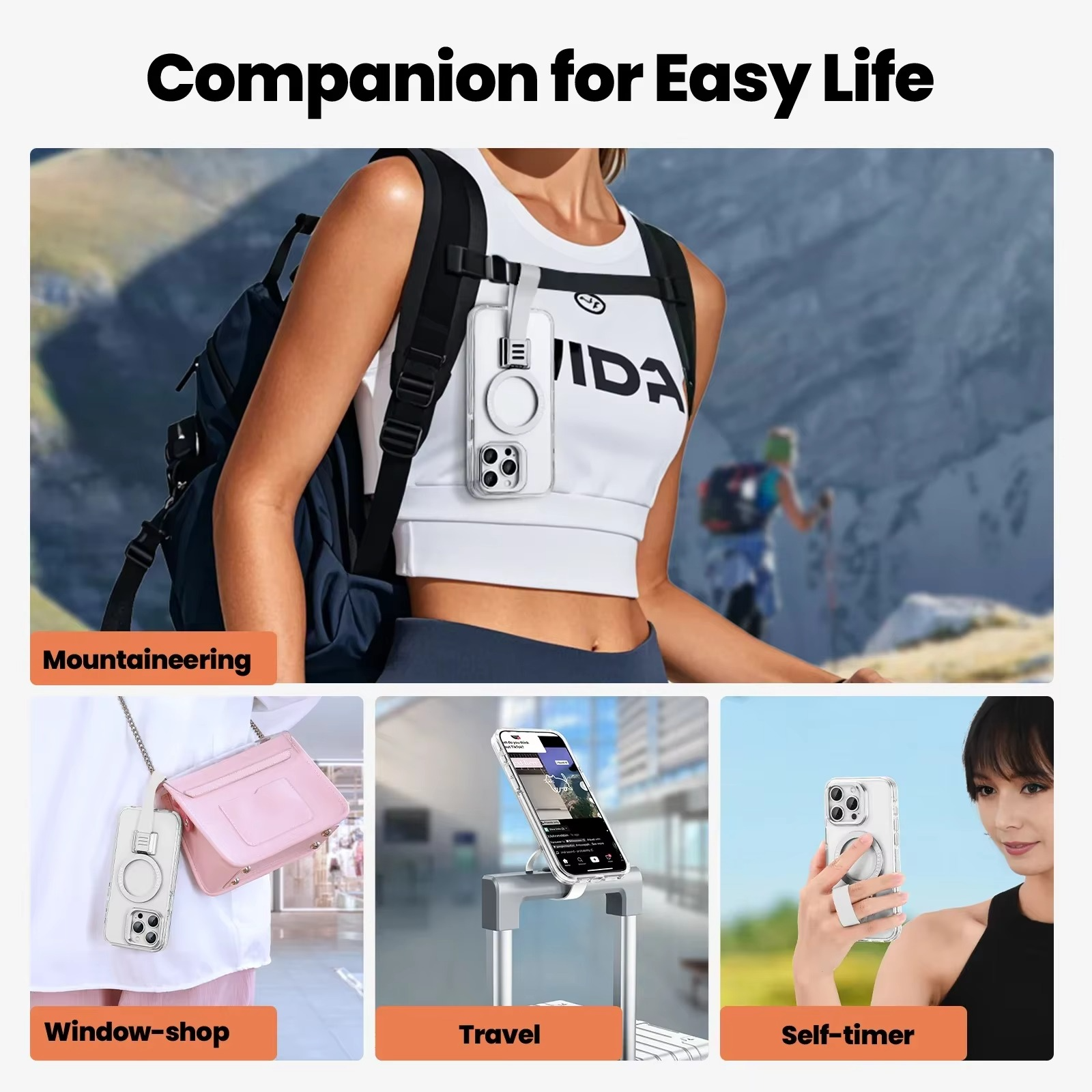 Premium Magnetic iPhone Case — MagSafe Compatible Clear Protection with Detachable Silicone Lanyard & Ring Grip, Non-Slip Full Coverage Design