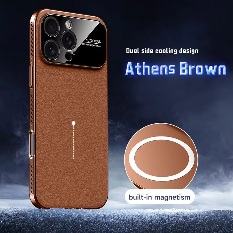 Premium Magnetic iPhone Case — Plain Leather Design with Built-In Strong Magnets, Heat Dissipation Holes, Anti-Fingerprint & Scratch-Resistant Protective Cover