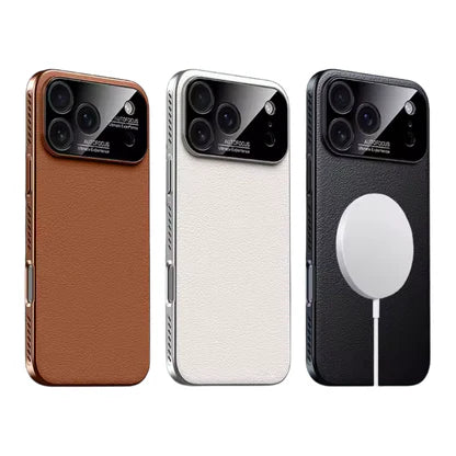 Premium Magnetic iPhone Case — Plain Leather Design with Built-In Strong Magnets, Heat Dissipation Holes, Anti-Fingerprint & Scratch-Resistant Protective Cover