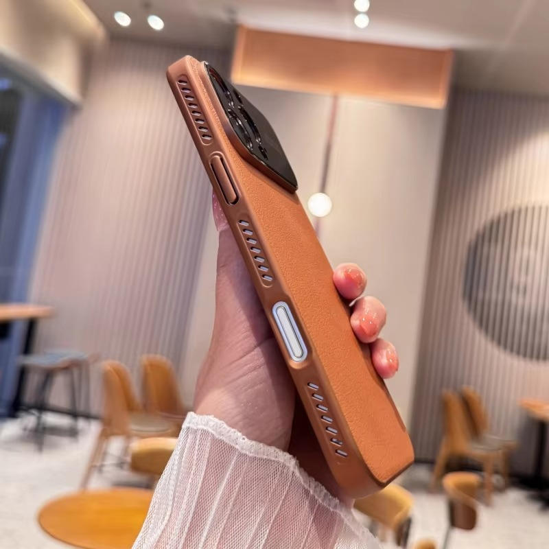 Premium Magnetic iPhone Case — Plain Leather Design with Built-In Strong Magnets, Heat Dissipation Holes, Anti-Fingerprint & Scratch-Resistant Protective Cover