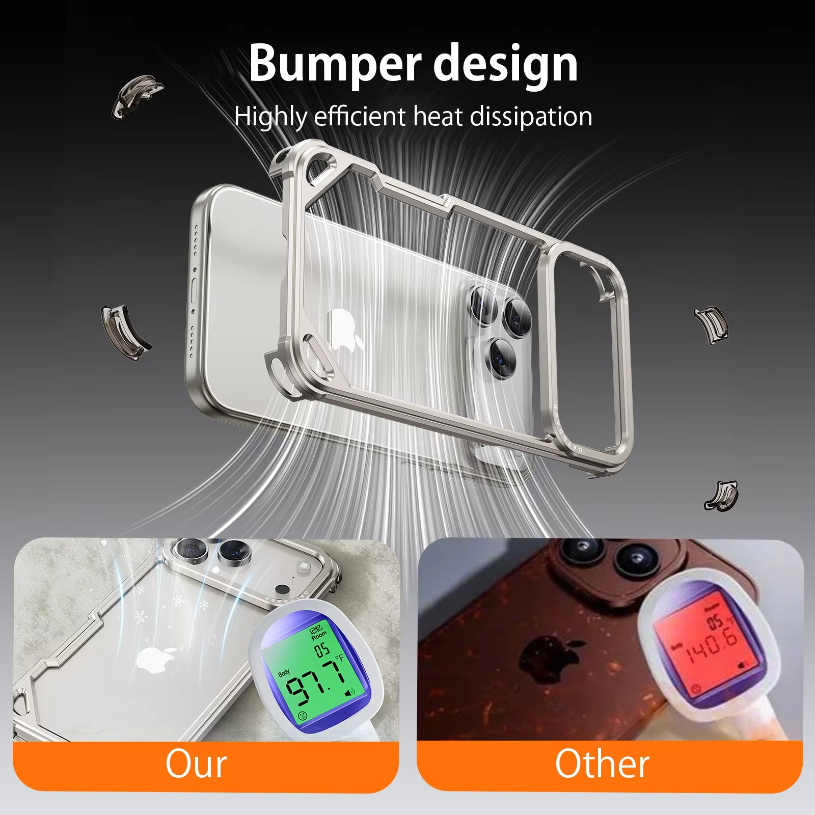 Premium Shockproof iPhone Case — Slim Aluminum Alloy Frameless Protective Cover, Minimalist Wireless-Charging Compatible Design