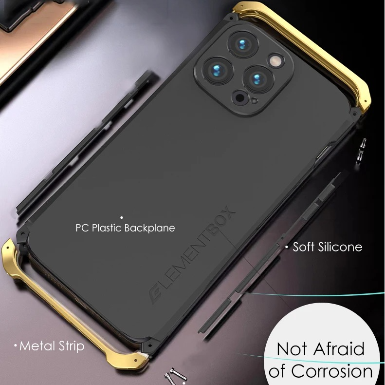 Premium iPhone Aluminum Metal Case — Anti-Collision Frame with Silicone Back Cover, Shockproof Slim Design, Water-Resistant Anti-Fingerprint Protection