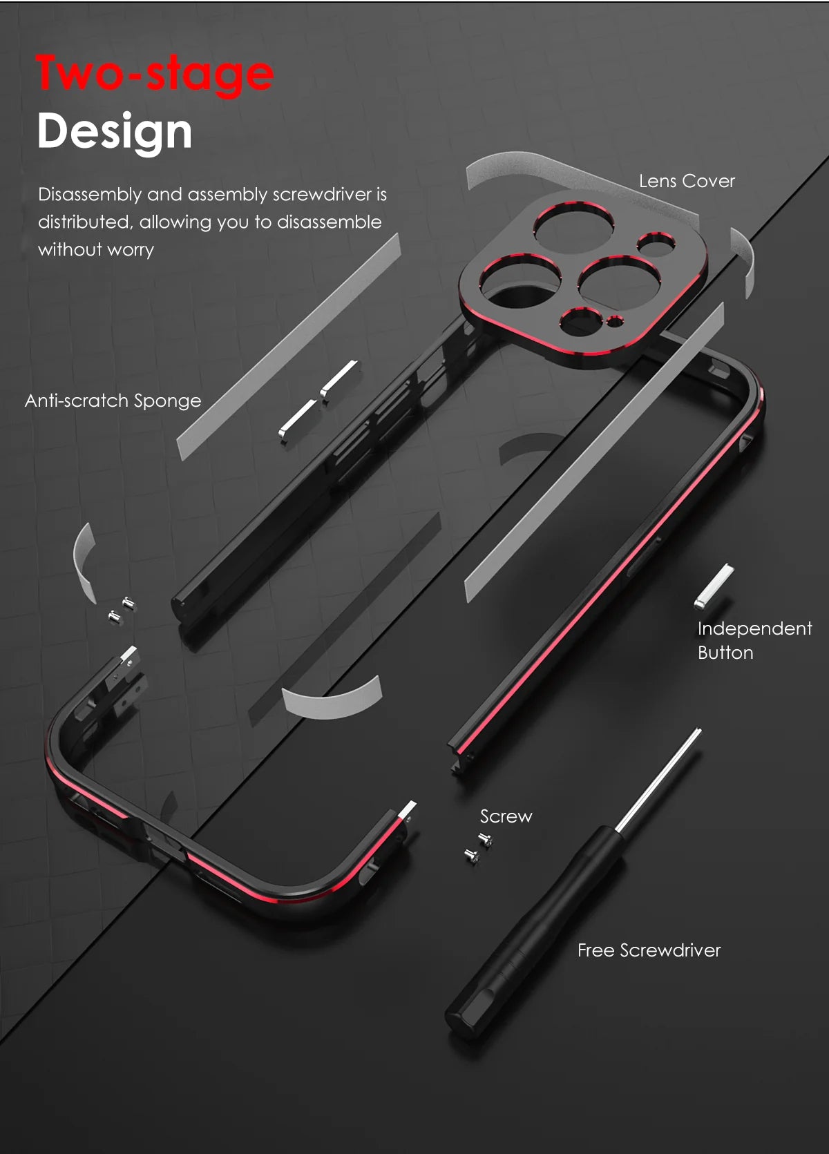 Premium iPhone Bumper Case Aluminum Metal Frame — Slim Protective Cover with Camera Protector, Shockproof Heavy Duty Anti-Scratch Design