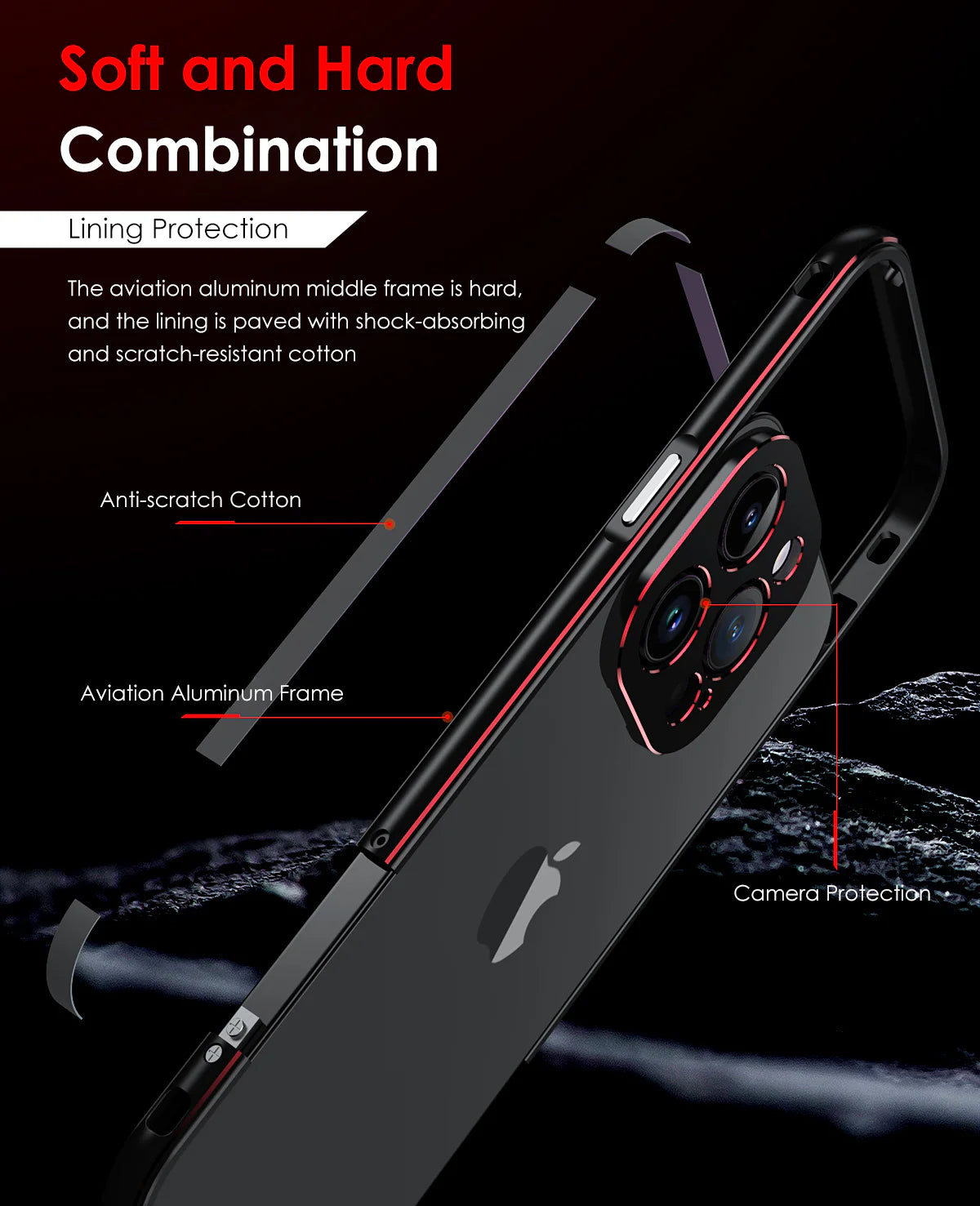 Premium iPhone Bumper Case Aluminum Metal Frame — Slim Protective Cover with Camera Protector, Shockproof Heavy Duty Anti-Scratch Design