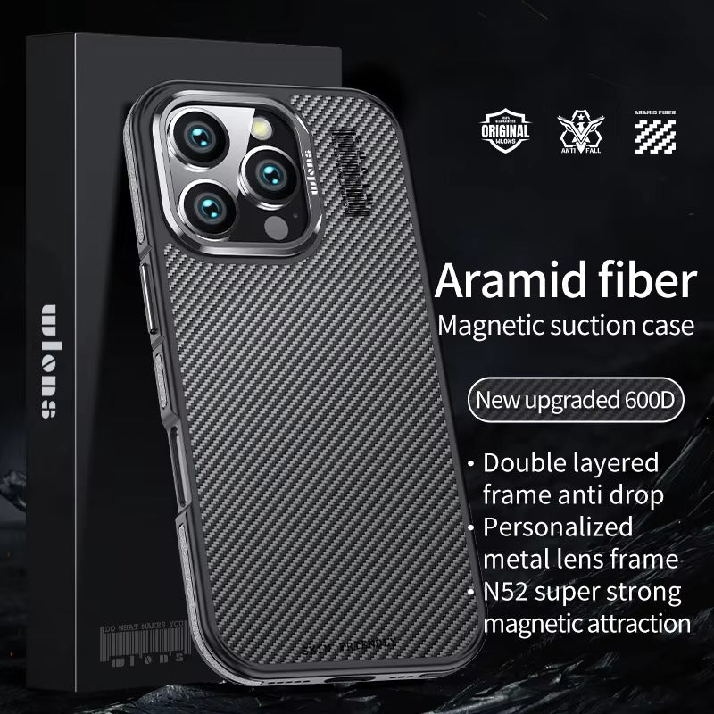 Premium iPhone Case 600D Kevlar Aramid Fiber — MagSafe Magnetic Wireless Charging Compatible Cover, Ultra-Slim Shockproof Anti-Fingerprint Scratch-Resistant Design