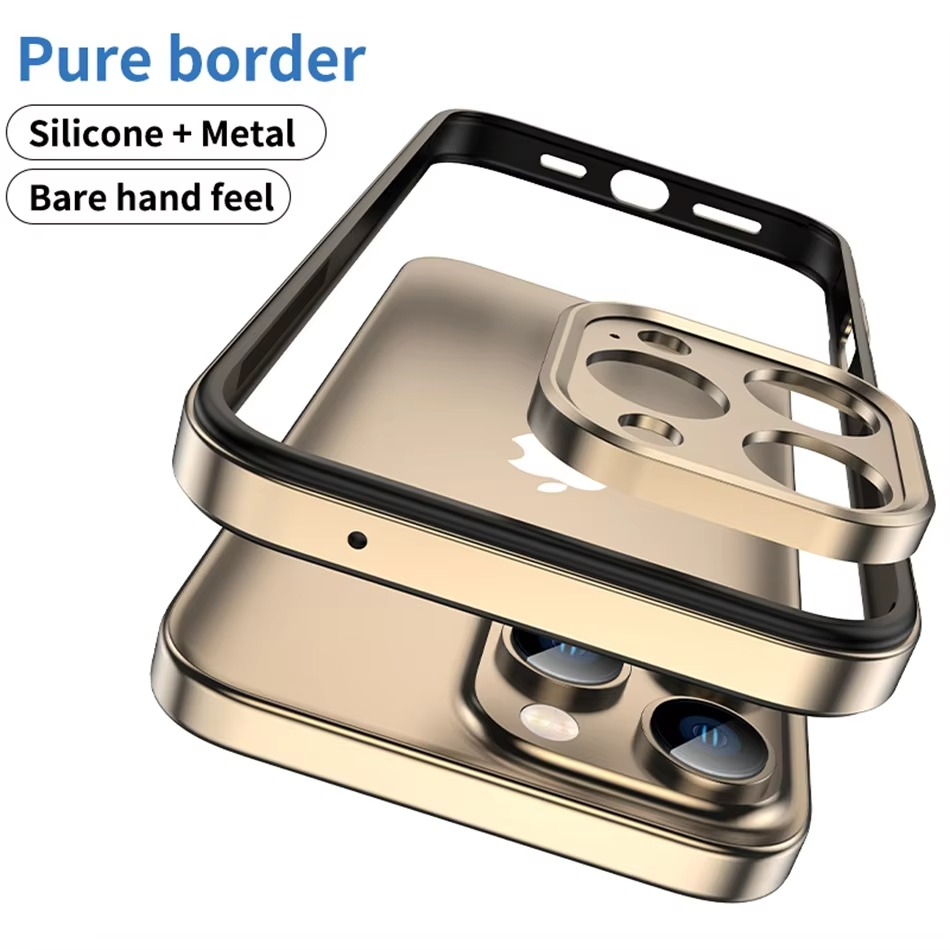 Premium iPhone Case Aluminum Metal Bumper with Silicone Frame — Hybrid Design, Camera Lens Protection, Shockproof Cover, Better Heat Dissipation, Scratch-Resistant