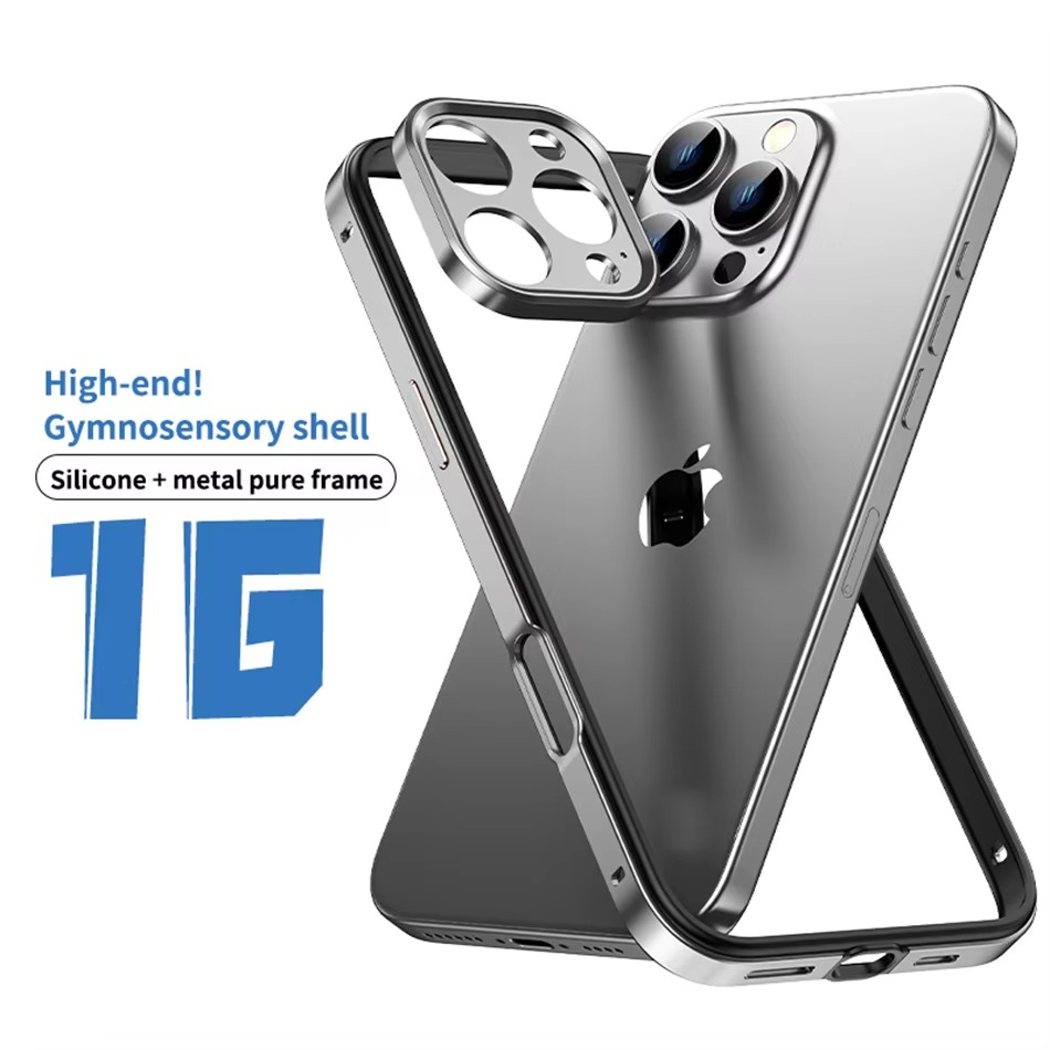 Premium iPhone Case Aluminum Metal Bumper with Silicone Frame — Hybrid Design, Camera Lens Protection, Shockproof Cover, Better Heat Dissipation, Scratch-Resistant