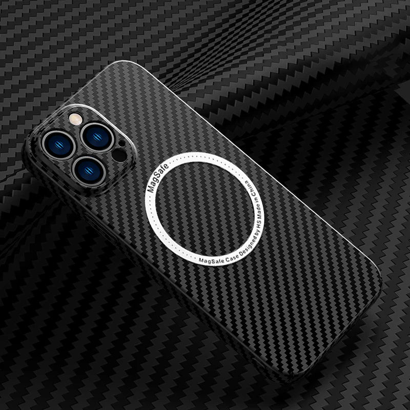 Premium iPhone Case Carbon Fiber Textured Cover — Magnetic Hard Shell with Lens Protection, Shockproof Non-Slip Design, Scratch-Resistant and Dustproof