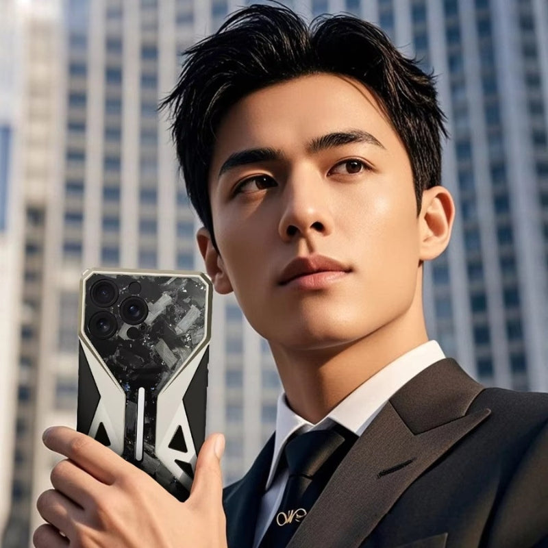 Premium iPhone Case Forged Carbon Fiber + Metal — Semi-Wrapped Shockproof Cover with Anti-Fall Lens Protection, Slim Luxury Design