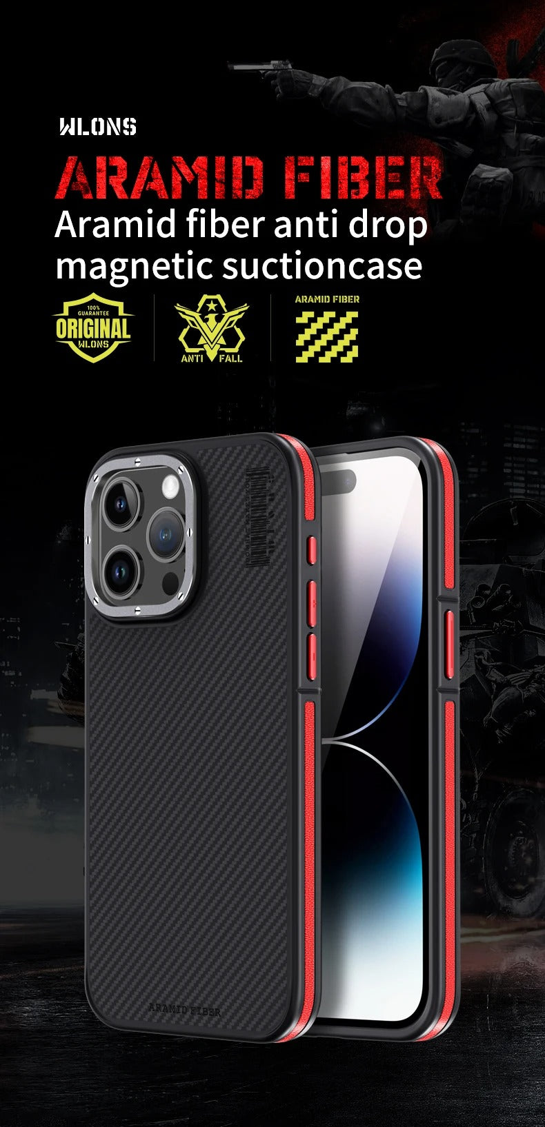 Premium iPhone Case Kevlar Carbon Fiber Cover — Magnetic Wireless Charging Compatible, Shockproof Heavy Duty Protection, Matte Anti-Fingerprint Design