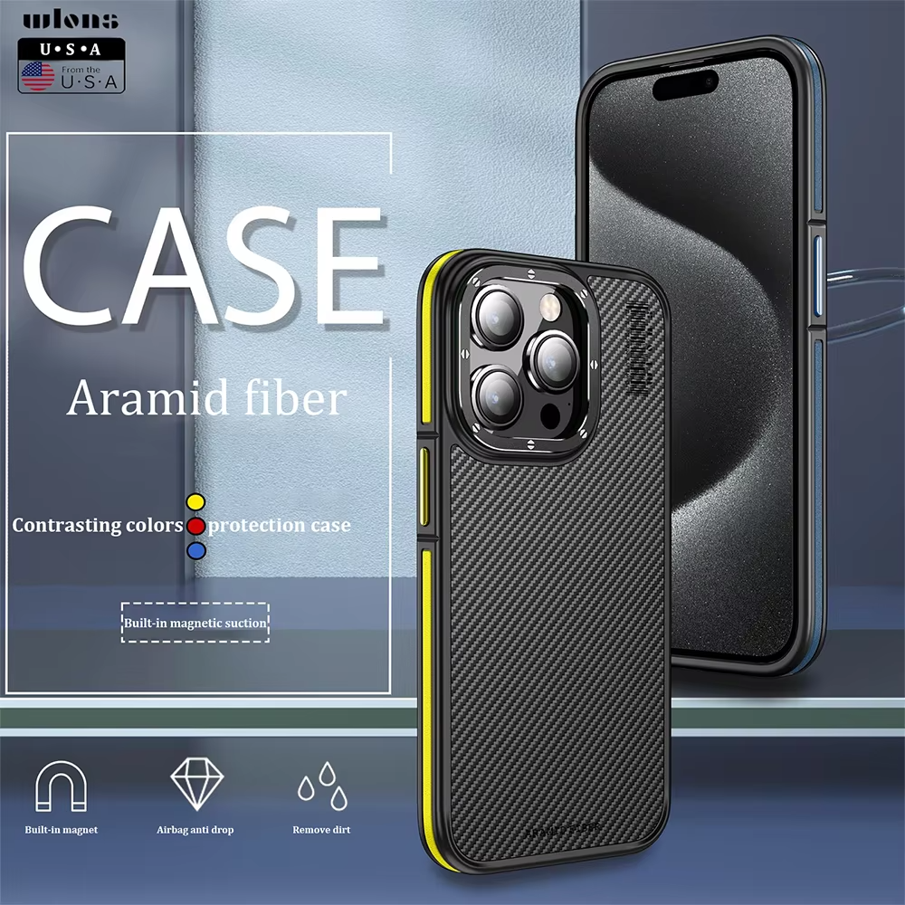 Premium iPhone Case Kevlar Carbon Fiber Cover — Magnetic Wireless Charging Compatible, Shockproof Heavy Duty Protection, Matte Anti-Fingerprint Design