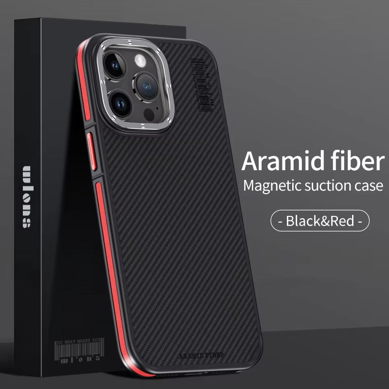 Premium iPhone Case Kevlar Carbon Fiber Cover — Magnetic Wireless Charging Compatible, Shockproof Heavy Duty Protection, Matte Anti-Fingerprint Design