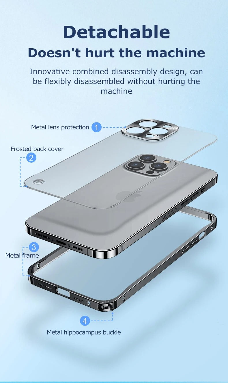 Premium iPhone Case Magnetic Aluminum Alloy Frame — Frosted PC Back Cover, Slim Protective Design, Lightweight Scratch-Resistant Metal Phone Shell