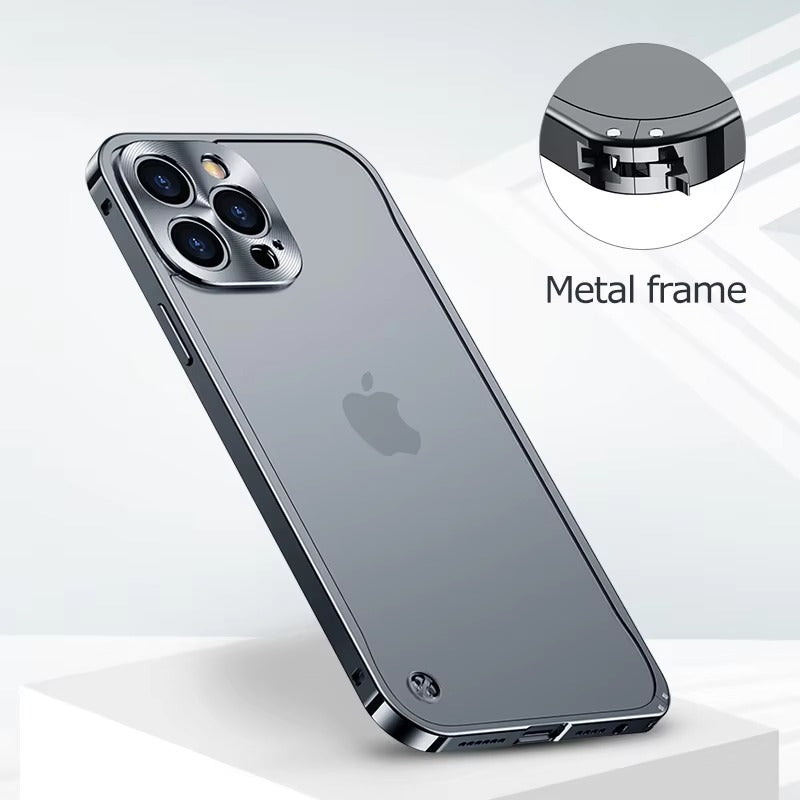 Premium iPhone Case Magnetic Aluminum Alloy Frame — Frosted PC Back Cover, Slim Protective Design, Lightweight Scratch-Resistant Metal Phone Shell
