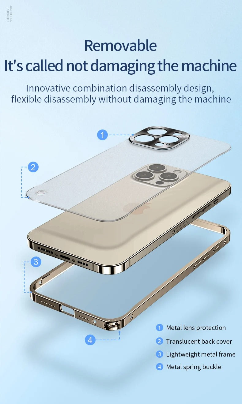Premium iPhone Case Magnetic Aluminum Alloy Frame — Frosted PC Back Cover, Slim Protective Design, Lightweight Scratch-Resistant Metal Phone Shell