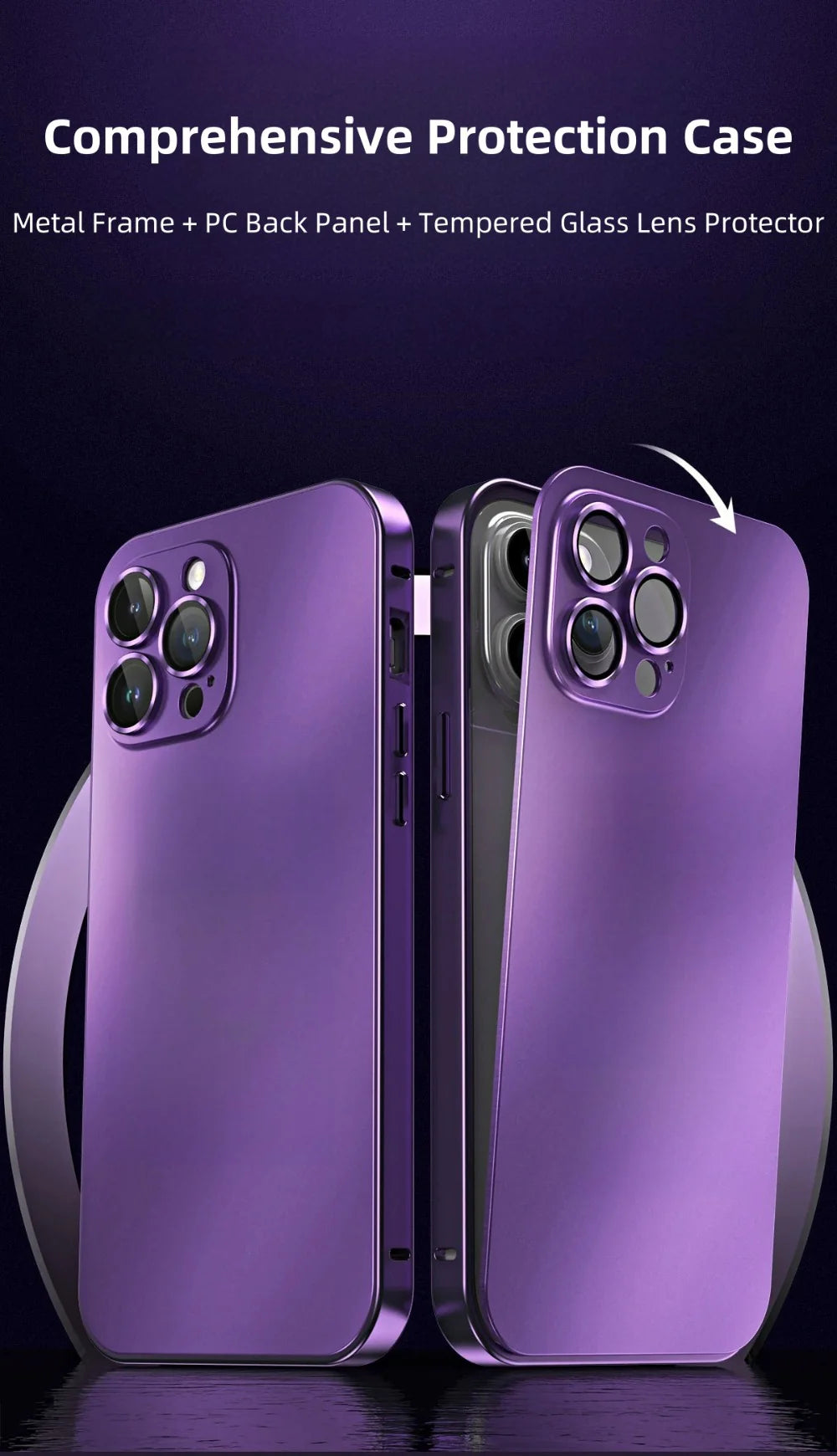 Premium iPhone Case Magnetic Aluminum Alloy Frame — Frosted PC Back Cover, Slim Shockproof Protective Shell, Lightweight Scratch-Resistant Metal Design