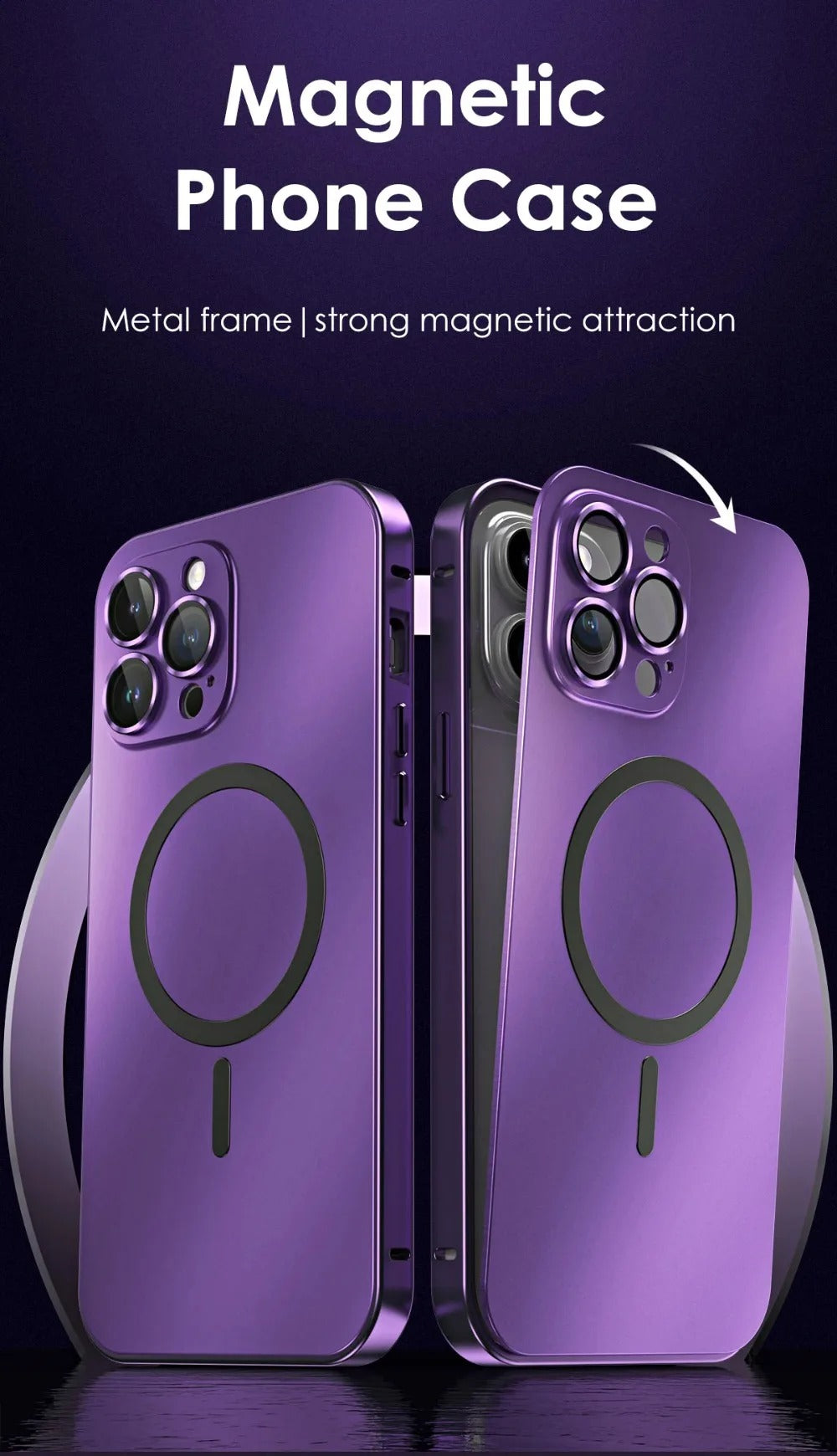 Premium iPhone Case Magnetic Aluminum Metal Frame — PC Backboard Hard Cover, MagSafe Wireless Charging Compatible, Shockproof Matte Anti-Fingerprint Design