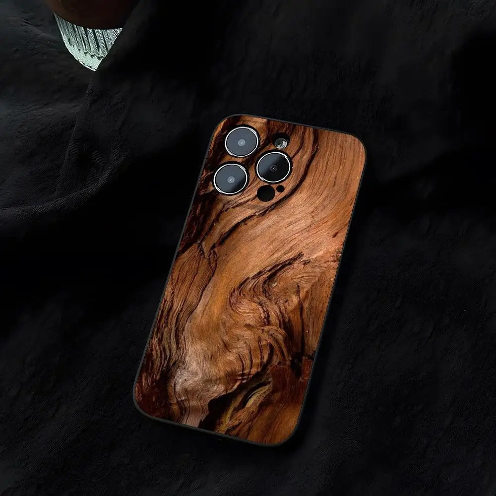 Premium iPhone Case Natural Wood Back Cover — Slim Silicone Frame, Lightweight Full Coverage Design, Stylish Shock-Resistant Protection with Smooth Finish