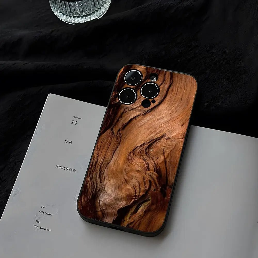 Premium iPhone Case Natural Wood Back Cover — Slim Silicone Frame, Lightweight Full Coverage Design, Stylish Shock-Resistant Protection with Smooth Finish