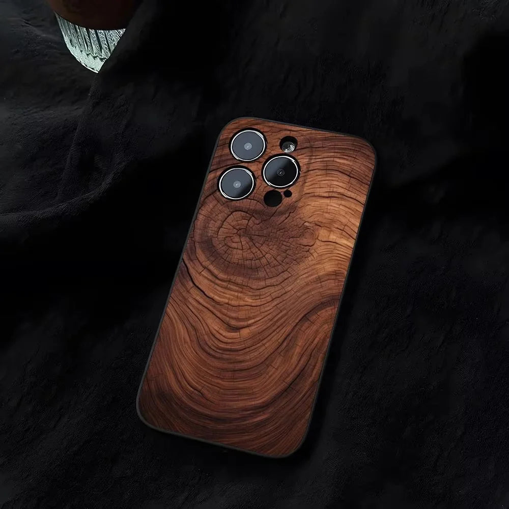 Premium iPhone Case Natural Wood Back Cover — Slim Silicone Frame, Lightweight Full Coverage Design, Stylish Shock-Resistant Protection with Smooth Finish