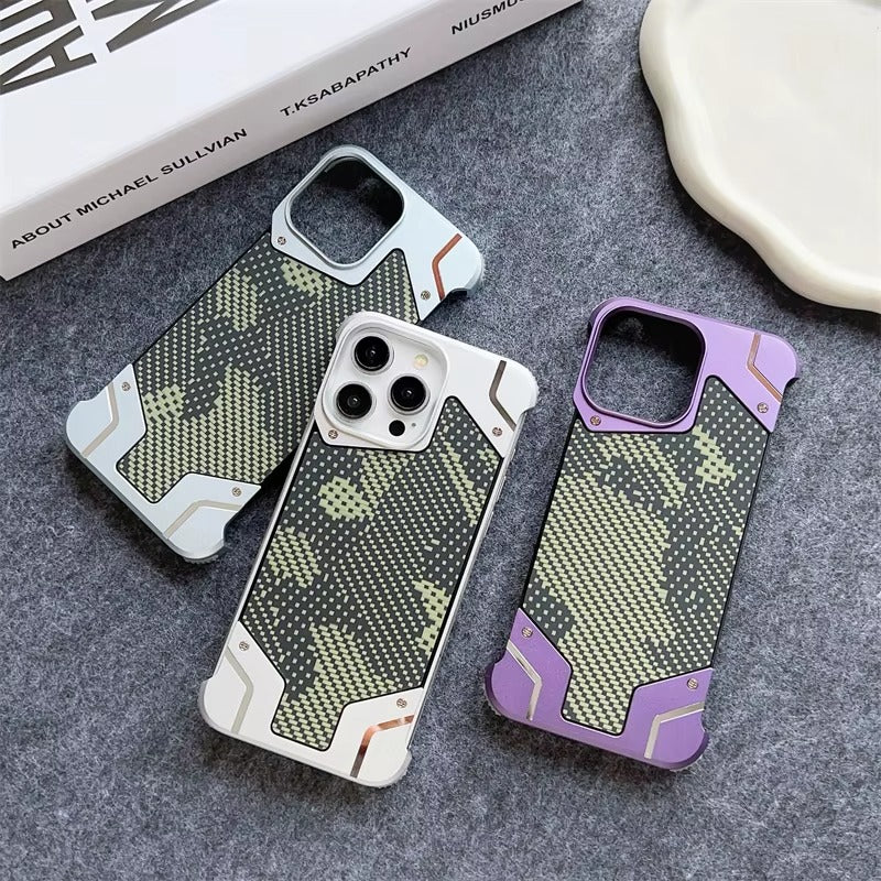 Premium iPhone MagSafe Magnetic Aluminum Alloy Case — Frameless Metal Bumper Cover with Camouflage Design, Shockproof Anti-Fingerprint Scratch-Resistant Finish