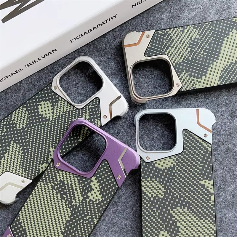 Premium iPhone MagSafe Magnetic Aluminum Alloy Case — Frameless Metal Bumper Cover with Camouflage Design, Shockproof Anti-Fingerprint Scratch-Resistant Finish