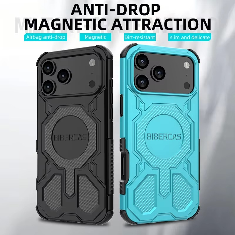 Rugged Magnetic iPhone Case Shockproof Heavy Duty Protection — Hard PC Dual Layer Armor Cover, Kickstand Support, Anti-Fingerprint, Dustproof, Non-Slip