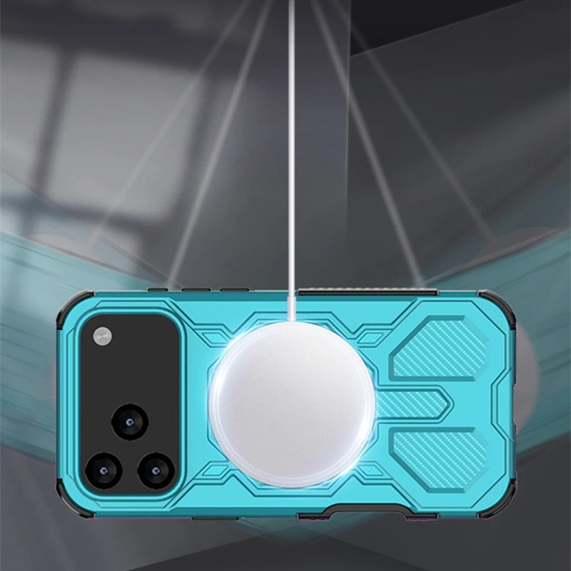 Rugged Magnetic iPhone Case Shockproof Heavy Duty Protection — Hard PC Dual Layer Armor Cover, Kickstand Support, Anti-Fingerprint, Dustproof, Non-Slip