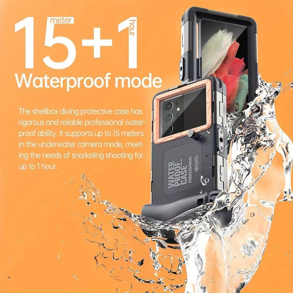 Rugged Waterproof Phone Case with Holster — 15m Diving & 50ft Swimming Protection, Premium Full Housing with Lanyard for iPhone & Samsung 6.8" Devices