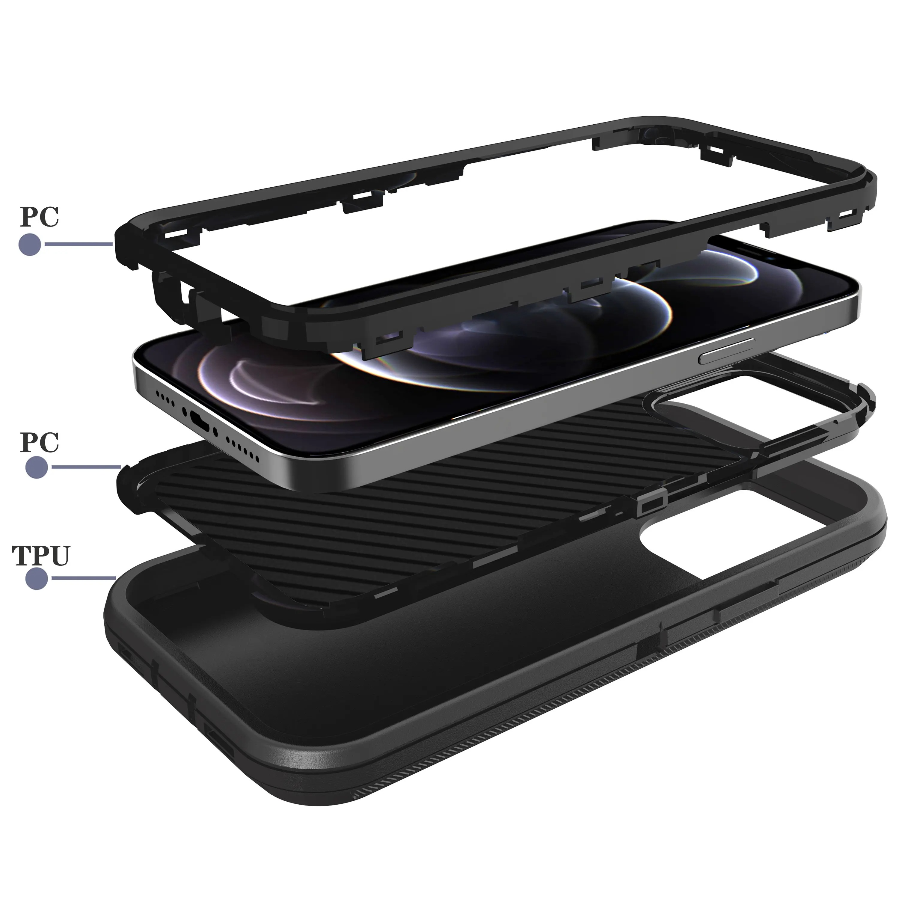 Rugged iPhone 3-in-1 Heavy Duty Armor Case — Full Body Shockproof Dual Layer Protection with Belt Clip, Anti-Fingerprint Scratch-Resistant Non-Slip Design