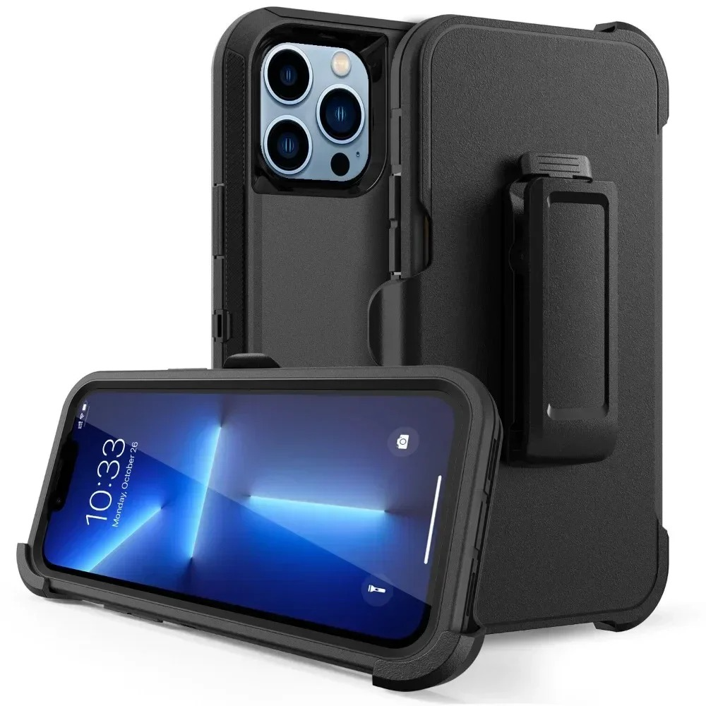 Rugged iPhone 3-in-1 Heavy Duty Armor Case — Full Body Shockproof Dual Layer Protection with Belt Clip, Anti-Fingerprint Scratch-Resistant Non-Slip Design