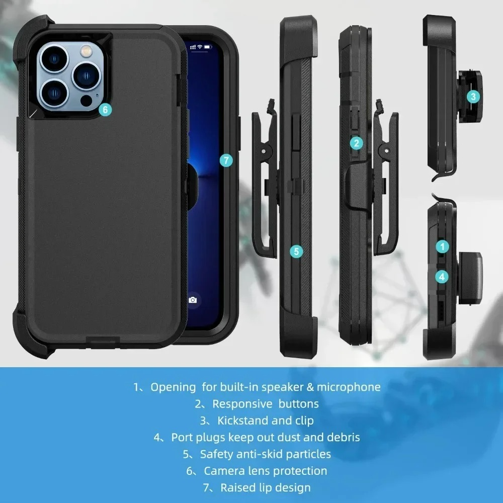 Rugged iPhone 3-in-1 Heavy Duty Armor Case — Full Body Shockproof Dual Layer Protection with Belt Clip, Anti-Fingerprint Scratch-Resistant Non-Slip Design