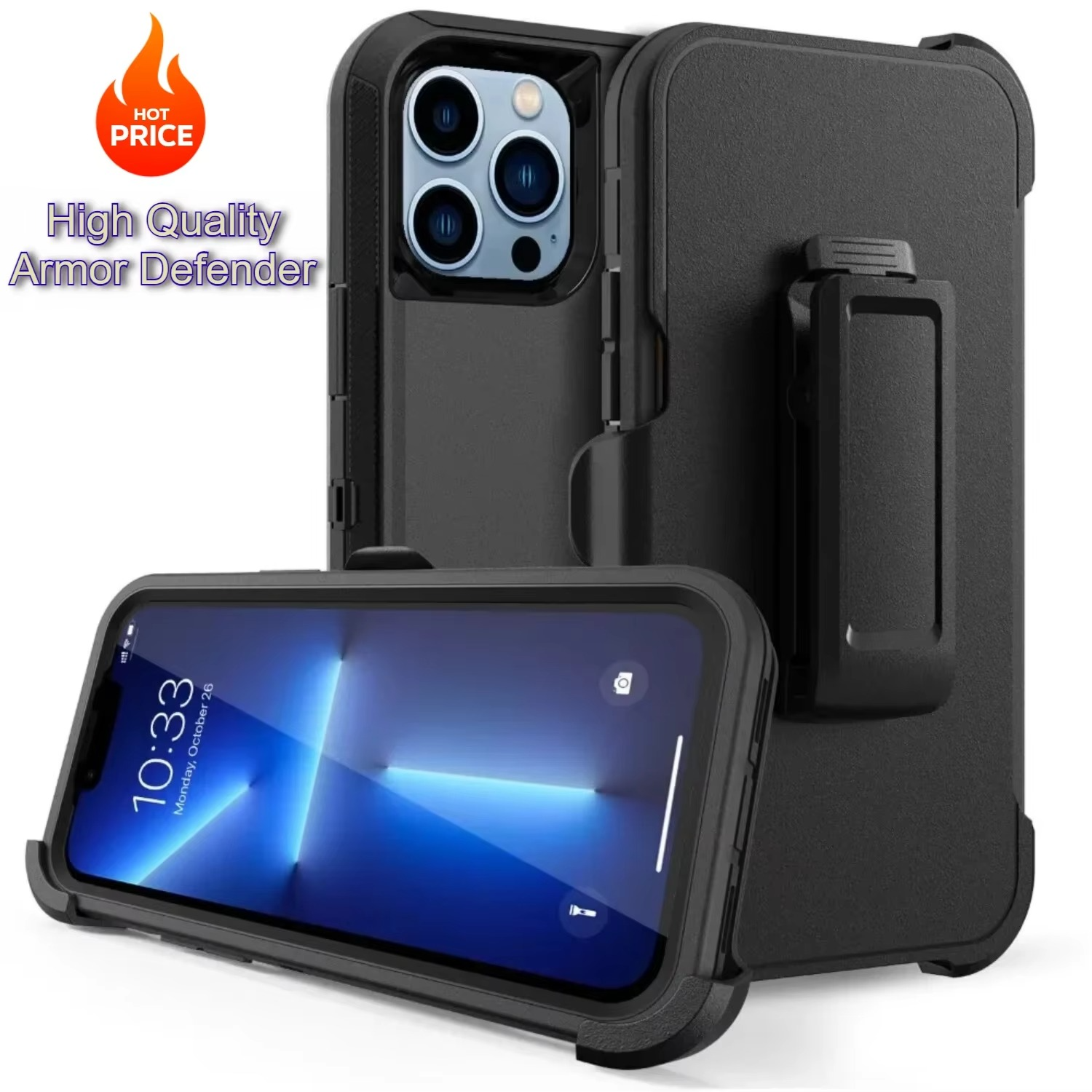 Rugged iPhone 3-in-1 Heavy Duty Armor Case — Full Body Shockproof Dual Layer Protection with Belt Clip, Anti-Fingerprint Scratch-Resistant Non-Slip Design