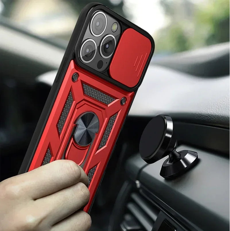 Rugged iPhone Armor Case with Camera Protection — Shockproof Silicone Dual Layer Cover, Heavy Duty Design with Ring Holder, Anti-Fingerprint Scratch-Resistant