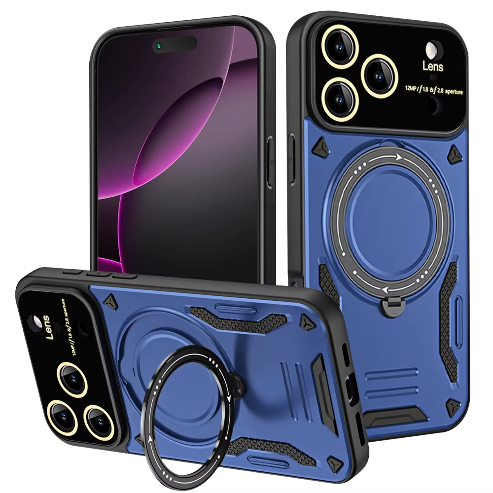 Rugged iPhone Armor Magnetic Case — 360° Rotating Holder, Shockproof Anti-Drop Protection, Lens Camera Safety, Durable Hybrid PC+TPU Cover