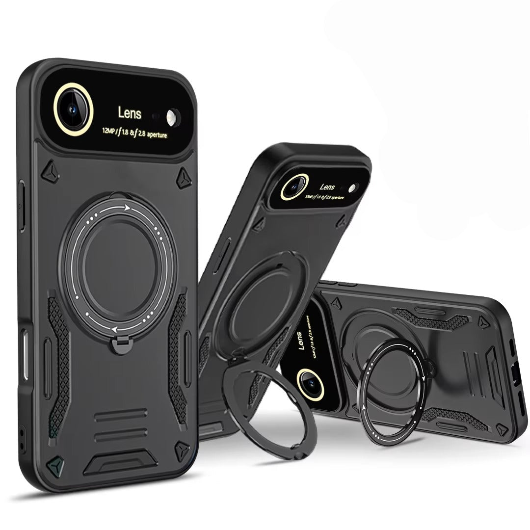 Rugged iPhone Armor Magnetic Case — 360° Rotating Holder, Shockproof Anti-Drop Protection, Lens Camera Safety, Durable Hybrid PC+TPU Cover