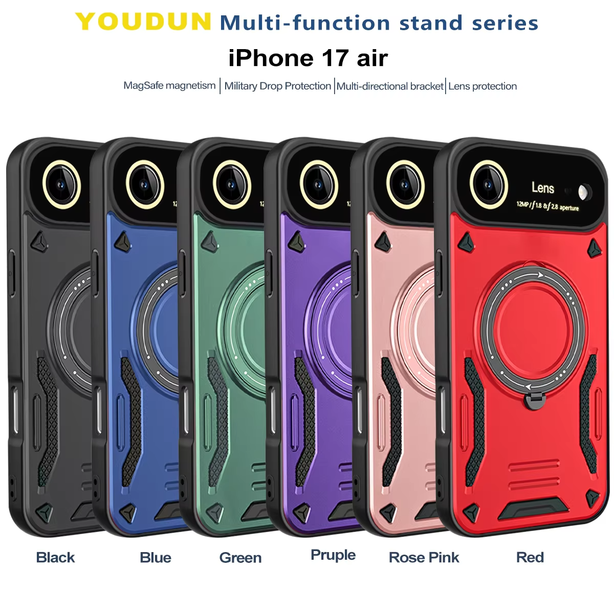 Rugged iPhone Armor Magnetic Case — 360° Rotating Holder, Shockproof Anti-Drop Protection, Lens Camera Safety, Durable Hybrid PC+TPU Cover