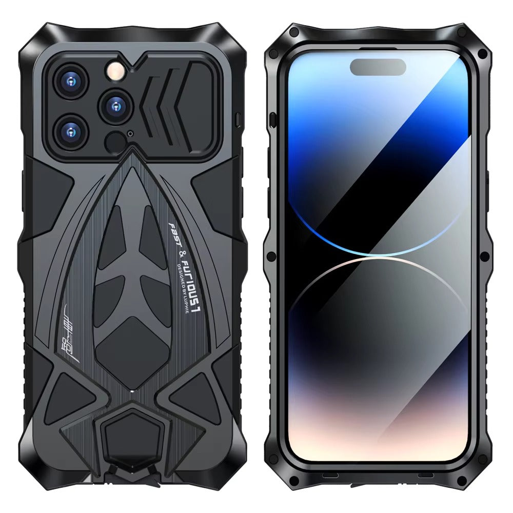 Rugged iPhone Case 360° Full Coverage Metal Armor — Heavy Duty Protective Bumper Frame, Shockproof Design, All-Round Drop and Scratch Protection
