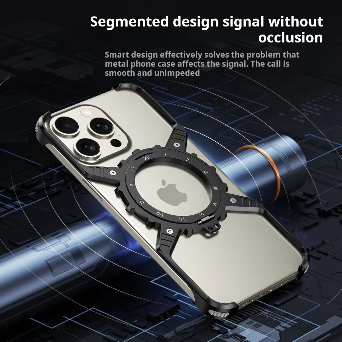 Rugged iPhone Case 360° X-Shaped Mechanical Design — Aluminum Magnetic Frameless Cover with Stand, Noctilucent Finish, Heavy Duty Shockproof Scratch-Resistant Protection