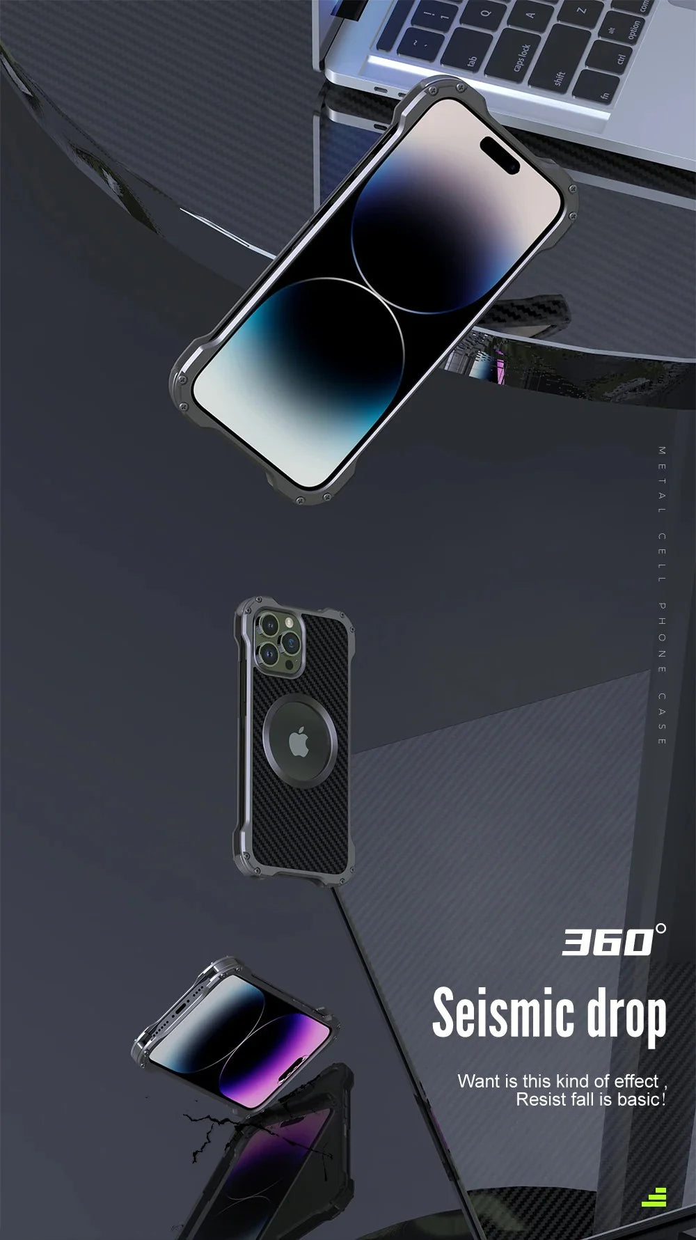 Rugged iPhone Case Carbon Fiber Magnetic Cover — Heavy Duty Metal Frame, MagSafe Wireless Charging Compatible, Shockproof Anti-Scratch Non-Slip Protection