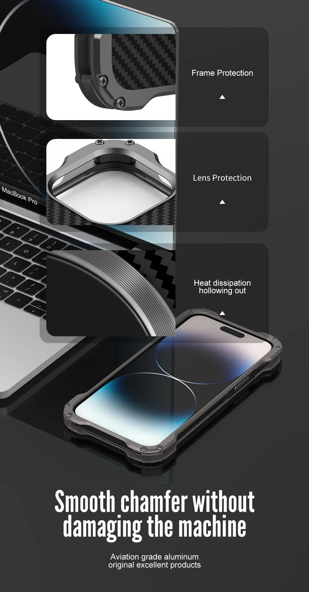 Rugged iPhone Case Carbon Fiber Magnetic Cover — Heavy Duty Metal Frame, MagSafe Wireless Charging Compatible, Shockproof Anti-Scratch Non-Slip Protection