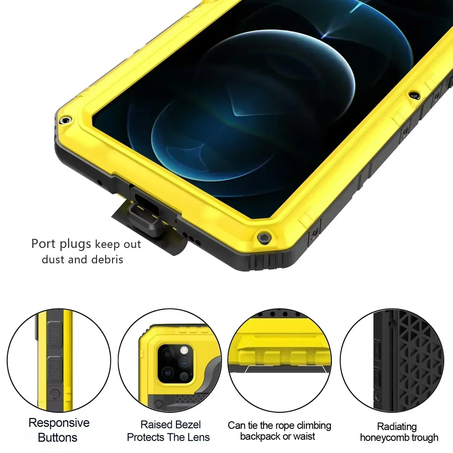 Rugged iPhone Case IP68 Waterproof Armor Cover — 360° Full Body Protection, Heavy Duty Aluminum Metal Frame, Shockproof Dustproof Scratch-Resistant Design