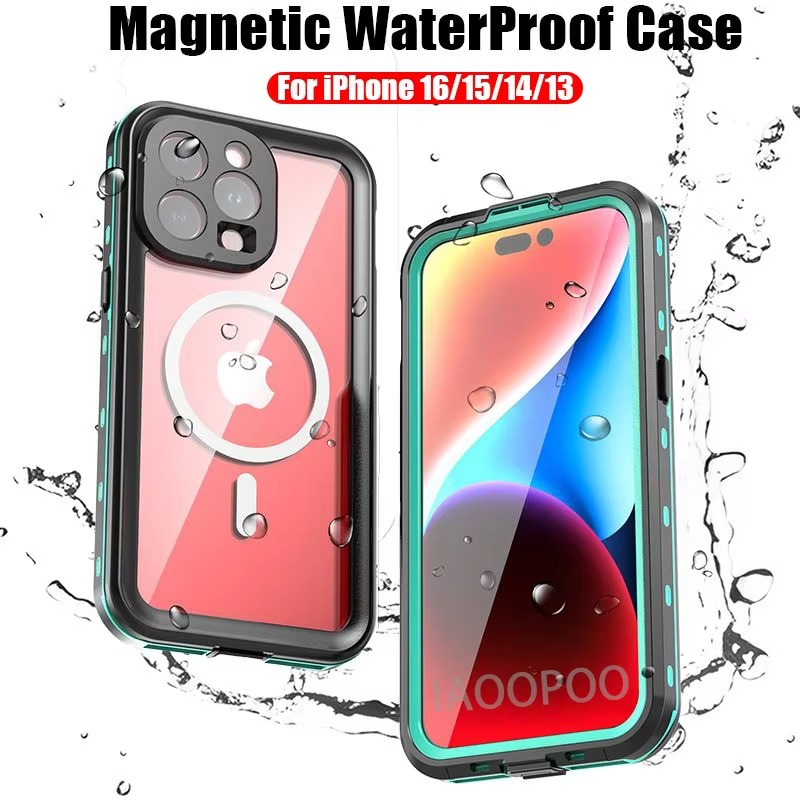 Rugged iPhone Case IP68 Waterproof MagSafe Cover — Full Body Protective Design for Diving and Swimming, Magnetic Shockproof Anti-Fingerprint Scratch-Resistant Finish