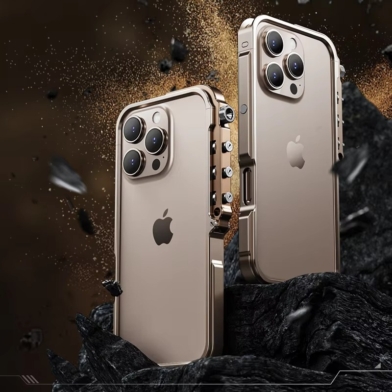 Rugged iPhone Case Mechanical Style Metal Cover — Full Body Shockproof Drop-Proof Design, Minimalist Mecha Shell with Lightweight Aluminum Alloy Frame