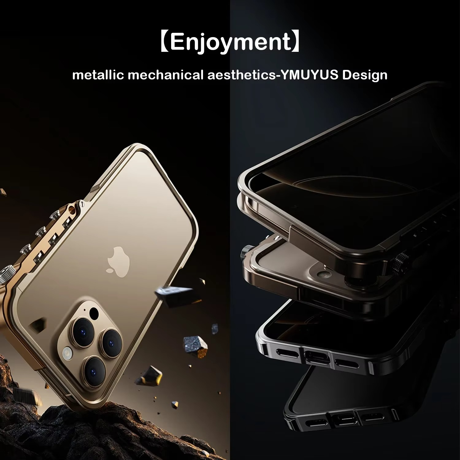 Rugged iPhone Case Mechanical Style Metal Cover — Full Body Shockproof Drop-Proof Design, Minimalist Mecha Shell with Lightweight Aluminum Alloy Frame
